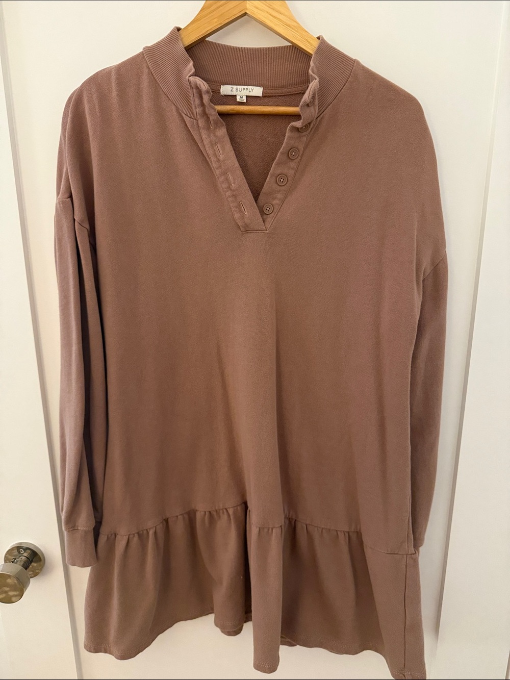 Z Supply Mauve Button-Front Peplum Long Sleeve Top
